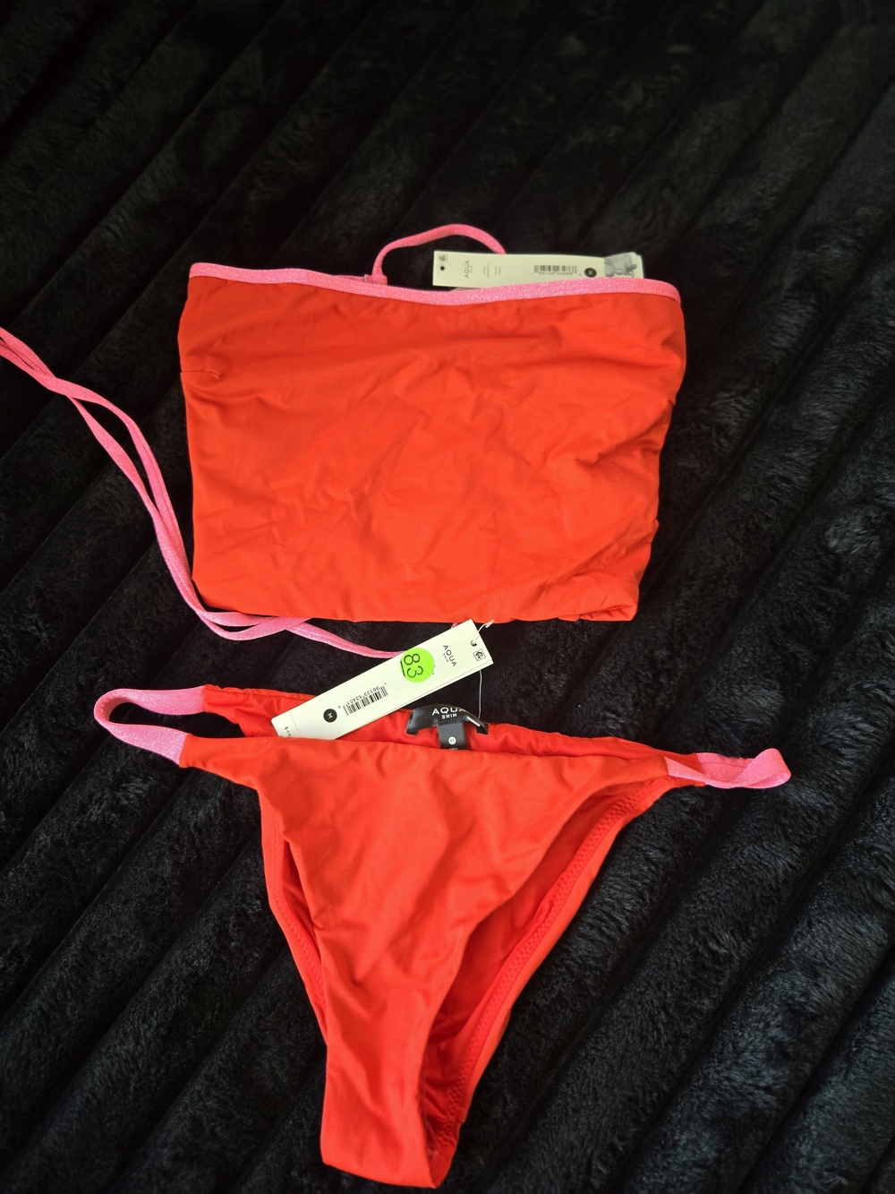 Aqua Red Bikini Set with Pink Straps